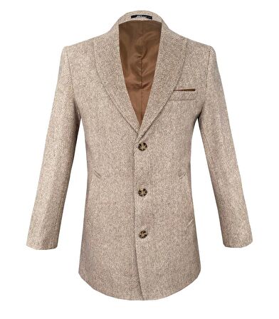 Süvari Slim Fit Sivri Yaka Bej Kaban