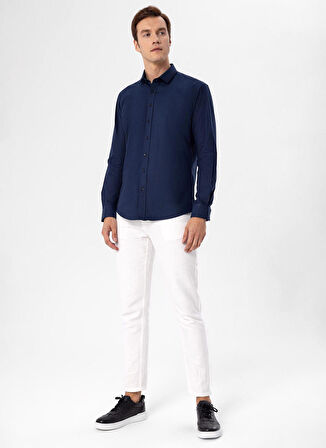 Süvari Slim Fit Klasik Yaka Düz Lacivert Erkek Gömlek GM1007100558