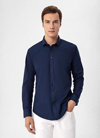 Süvari Slim Fit Klasik Yaka Düz Lacivert Erkek Gömlek GM1007100558
