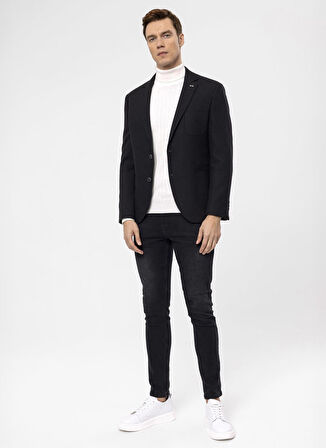 Süvari Slim Fit Siyah Erkek Armürlü Ceket CT2021600310