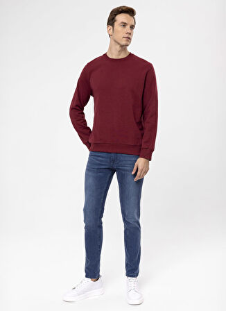 Süvari O Yaka Regular Fit Düz Koyu Bordo Erkek Kazak TR2013700363