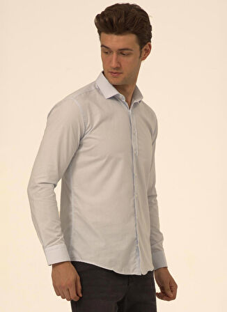Süvari Slim Fit Klasik Yaka Düz Mavi - Buz Erkek Gömlek GM1007100568