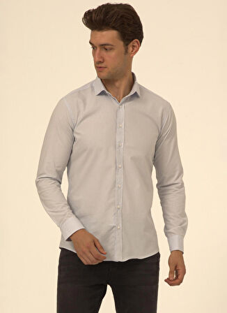 Süvari Slim Fit Klasik Yaka Düz Mavi - Buz Erkek Gömlek GM1007100568