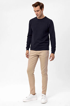 O Yaka Slim Kalıp Armürlü Sweatshirt