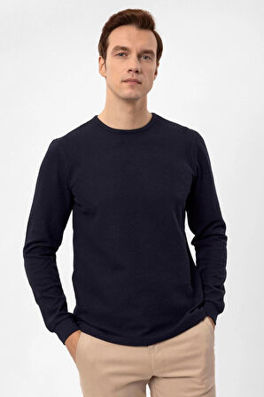 O Yaka Slim Kalıp Armürlü Sweatshirt