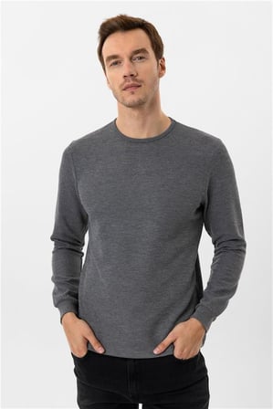 Gri Slim Bisiklet Yaka Sweatshirt