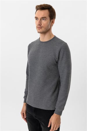 Gri Slim Bisiklet Yaka Sweatshirt