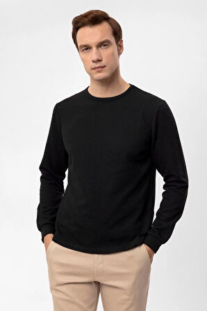 O Yaka Slim Kalıp Armürlü Sweatshirt
