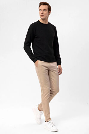 O Yaka Slim Kalıp Armürlü Sweatshirt
