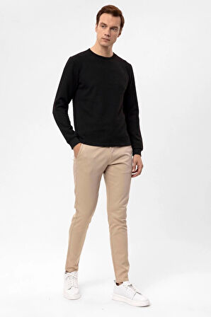 O Yaka Slim Kalıp Armürlü Sweatshirt