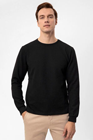 O Yaka Slim Kalıp Armürlü Sweatshirt
