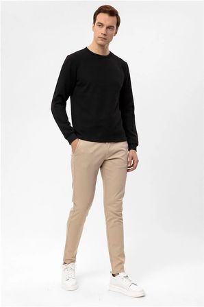 Siyah Slim Bisiklet Yaka Sweatshirt
