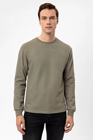 O Yaka Slim Kalıp Armürlü Sweatshirt