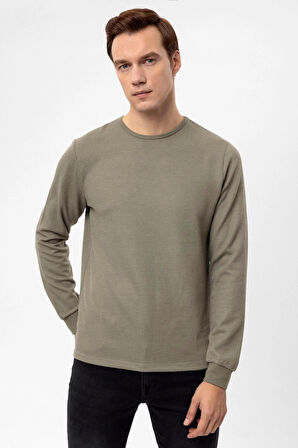 O Yaka Slim Kalıp Armürlü Sweatshirt