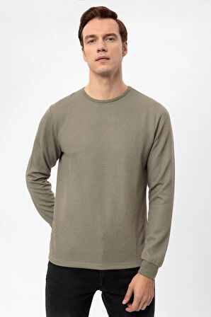O Yaka Slim Kalıp Armürlü Sweatshirt