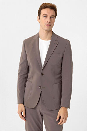 Açık Kahve Slim Fit Düz Mono Yaka 6 Drop Spor Takım Elbise