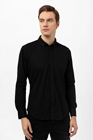 Manşetli Slim Kalıp Armürlü Gömlek