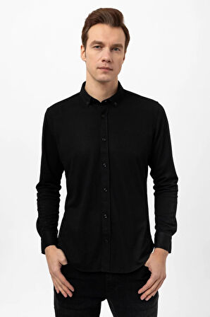 Manşetli Slim Kalıp Armürlü Gömlek