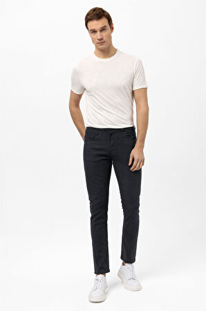 Lacivert Slim Fit 5 Cep Kalıp Armürlü Kanvas Pantolon