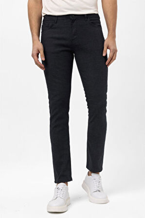 Lacivert Slim Fit 5 Cep Kalıp Armürlü Kanvas Pantolon