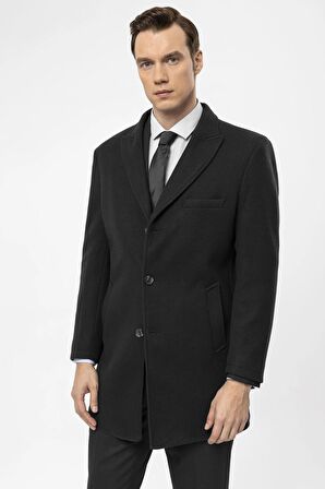 Süvari Slim Fit Yünlü Sivri Yaka Antrasit Erkek Kaban