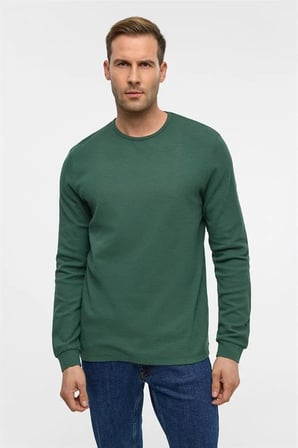 Yeşil Slim Bisiklet Yaka Sweatshirt