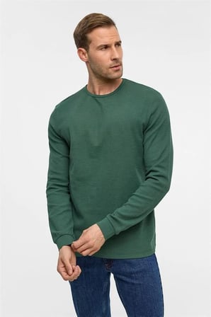 Yeşil Slim Bisiklet Yaka Sweatshirt