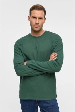 Yeşil Slim Bisiklet Yaka Sweatshirt