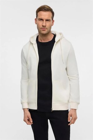 Beyaz Regular Düz Bisiklet Yaka Sweatshirt