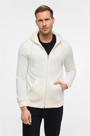 Beyaz Regular Düz Bisiklet Yaka Sweatshirt