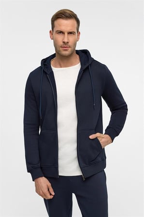 Lacivert Regular Düz Bisiklet Yaka Sweatshirt