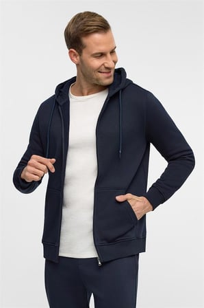 Lacivert Regular Düz Bisiklet Yaka Sweatshirt