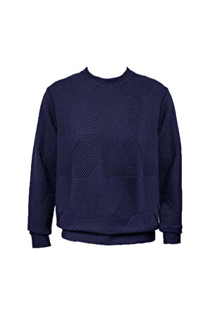 Süvari Bol Kesim O Yaka Kapitone Etnik Desenli Siyah Sweatshirt