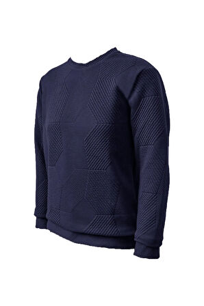 Süvari Bol Kesim O Yaka Kapitone Etnik Desenli Siyah Sweatshirt