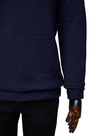 Süvari Bol Kesim O Yaka Kapitone Etnik Desenli Siyah Sweatshirt