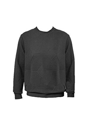 Süvari Bol Kesim O Yaka Kapitone Etnik Desenli Siyah Sweatshirt