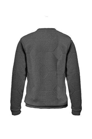 Süvari Bol Kesim O Yaka Kapitone Etnik Desenli Siyah Sweatshirt