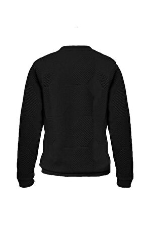 Süvari Bol Kesim O Yaka Kapitone Etnik Desenli Siyah Sweatshirt