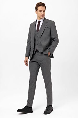 Süvari Slimfit Armürlü Yelekli Takım Elbise