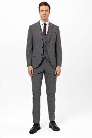 Süvari Slimfit Armürlü Yelekli Takım Elbise
