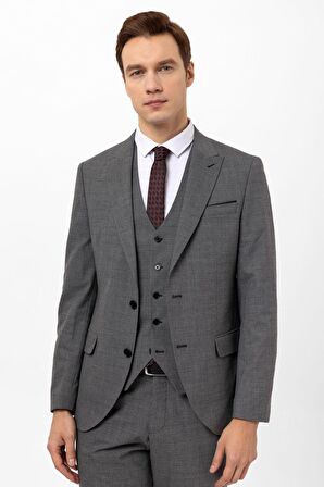 Süvari Slimfit Armürlü Yelekli Takım Elbise