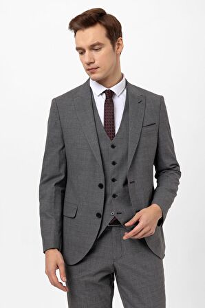 Süvari Slimfit Armürlü Yelekli Takım Elbise