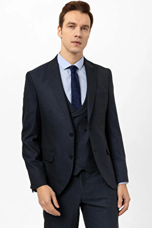Slimfit Armürlü Yelekli Takım Elbise