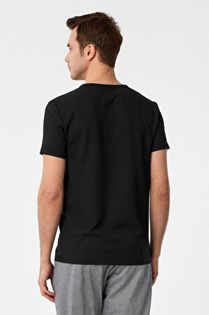 Siyah Slim Fit Armürlü Bisiklet Yaka Tişört