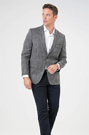 Siyah Regular Fit Desenli Mono Yaka 4 Drop Ceket