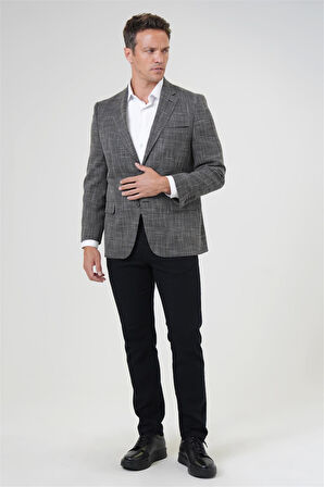 Siyah Regular Fit Desenli Mono Yaka 4 Drop Ceket
