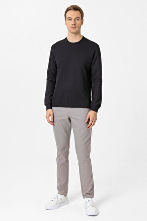 Siyah Slim Fit Armürlü Bisiklet Yaka Sweatshirt