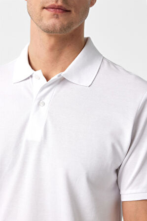 Beyaz Slim Fit Armürlü Polo Yaka Tişört