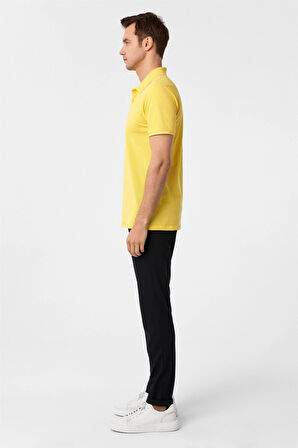 Sarı Slim Fit Armürlü Polo Yaka Tişört