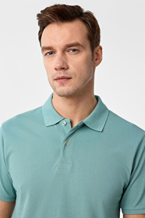 Su Yeşili Slim Fit Armürlü Polo Yaka Tişört